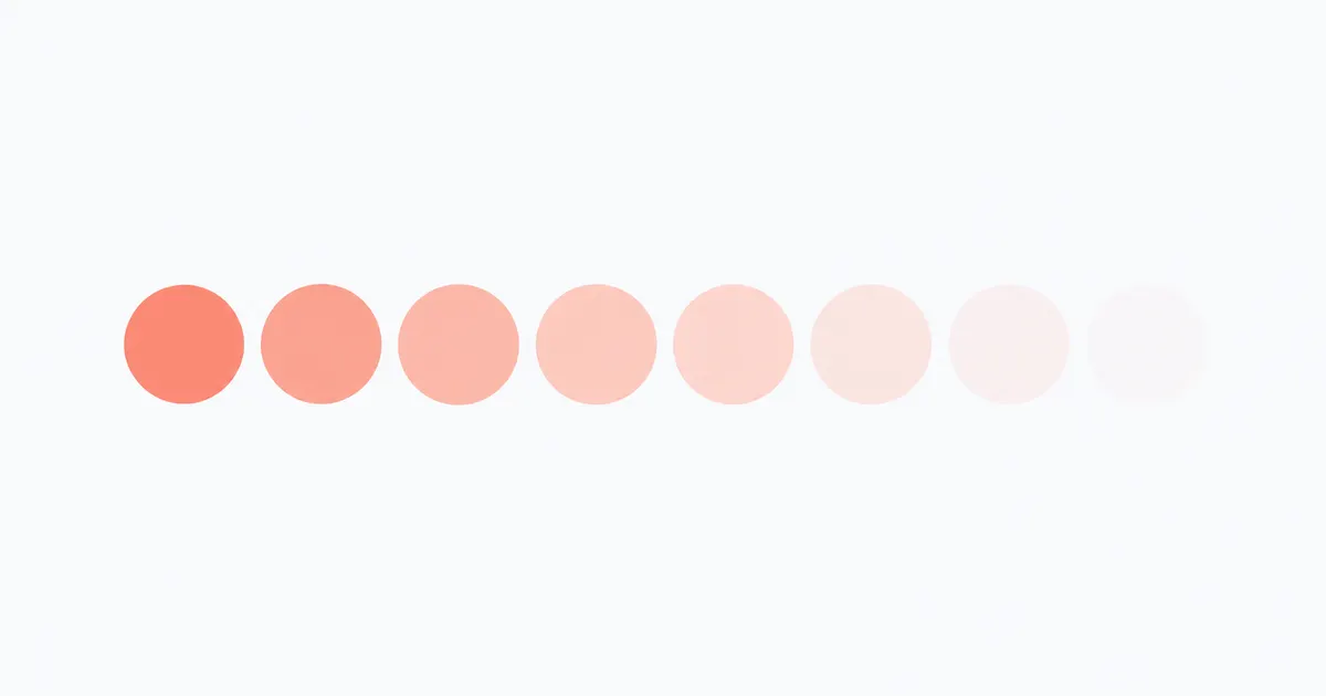 A row of coral dots growing paler from left to right until they almost disappear