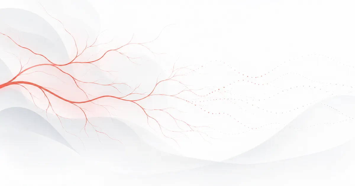 Fine coral branching lines on the left fading to faint dotted traces on the right